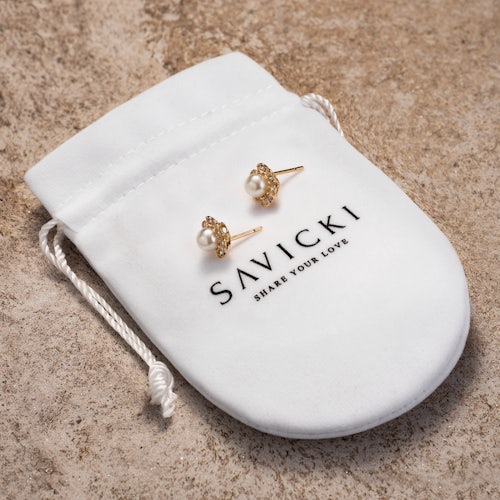 Kolczyki kwiaty Savicki: złote, cyrkonie